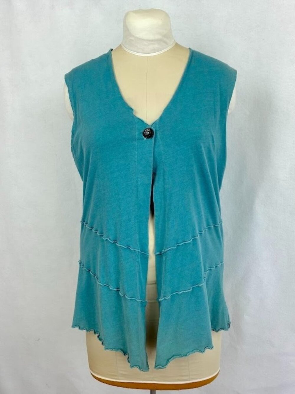 Earth Creations Sleeveless Cardigan Vest Ruffle Eco Organic Cotton Coast Boho M